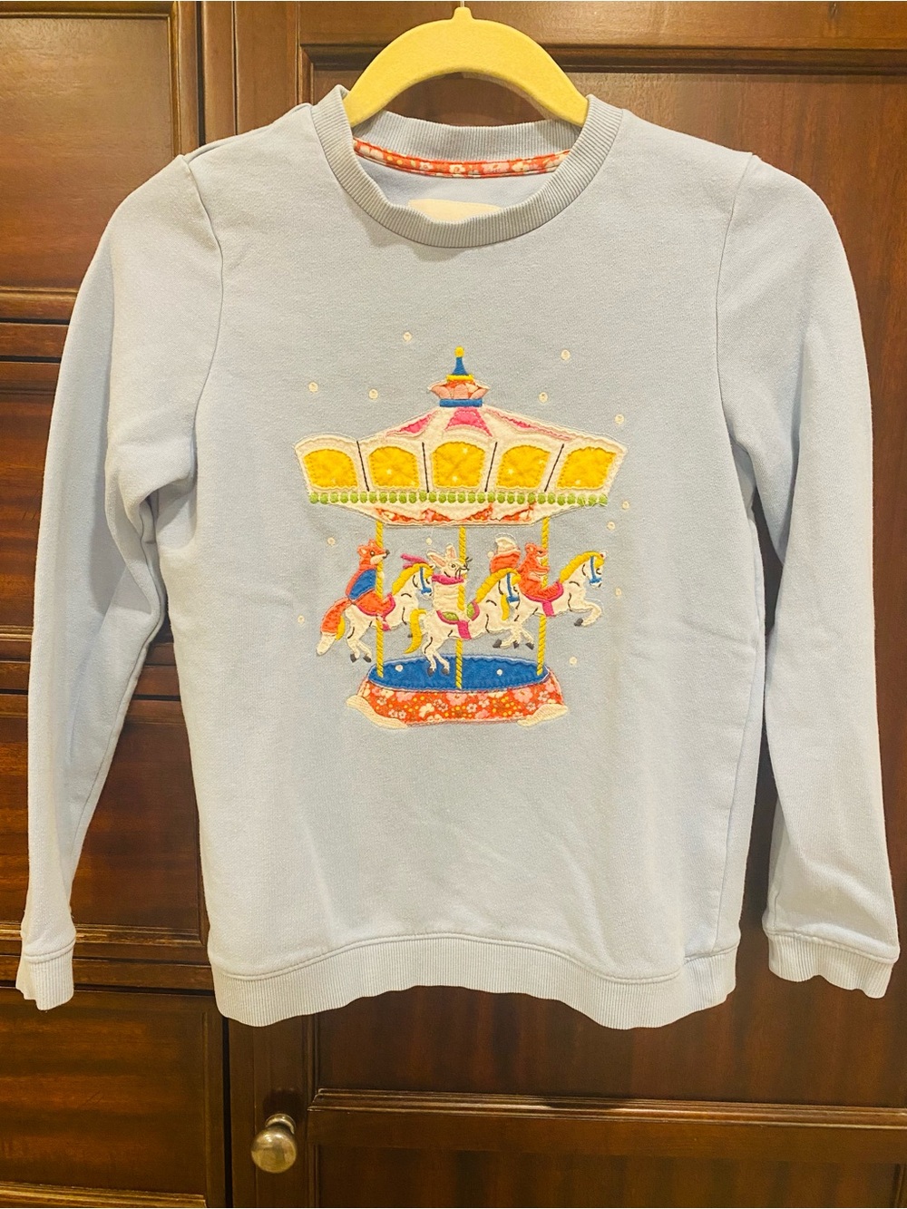 Mini Boden Pale Blue Carousel Sweatshirt with Bright Applique